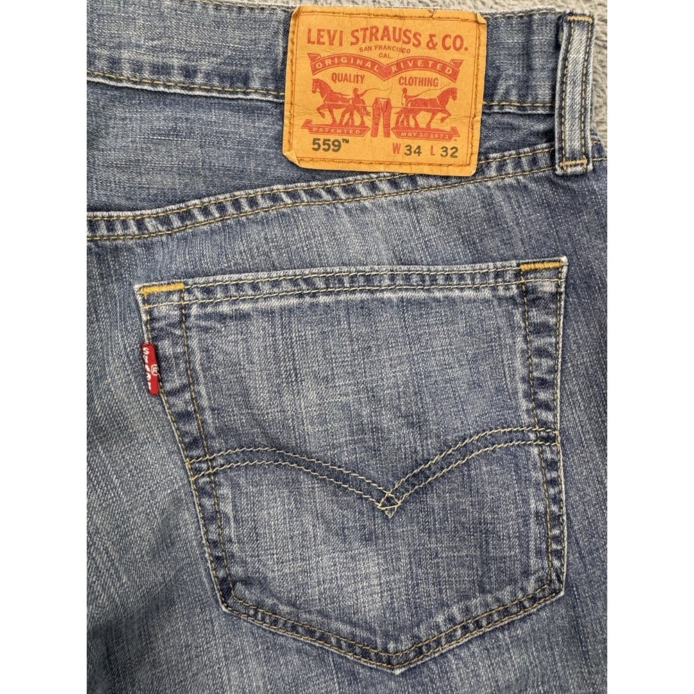 Levis 559 Jeans Men 34X32 Blue Relaxed Straight Whisker Distress Denim - Picture 2 of 8